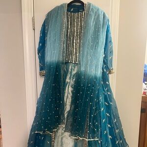 Elegant Blue and Green 4 Piece Lehenga